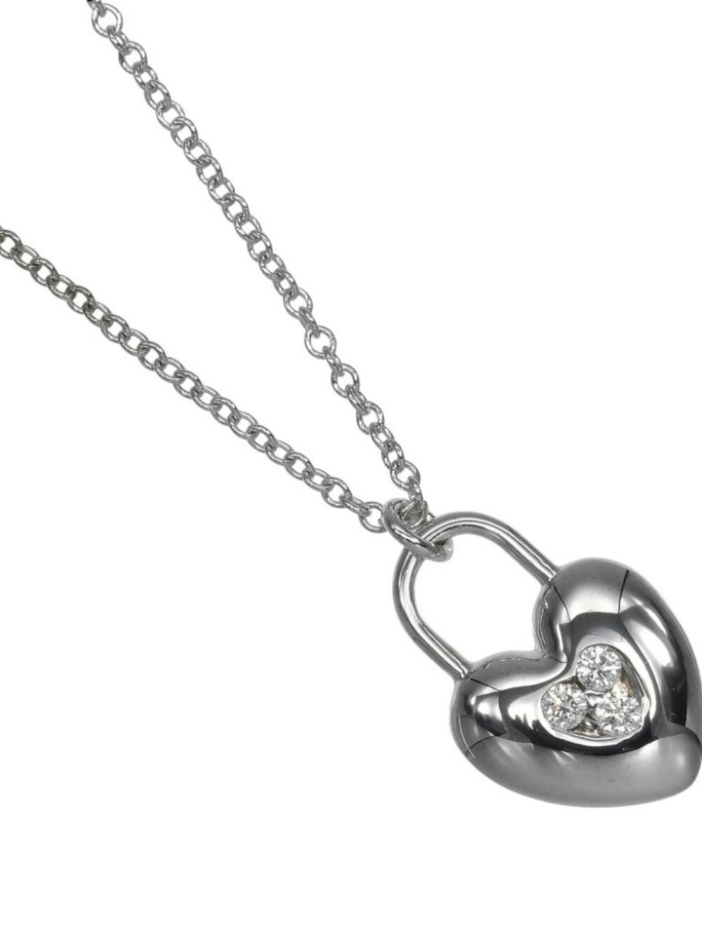 TIFFANY&Co. Heart lock Necklace K18 white gold/diamond 3.22g Women
